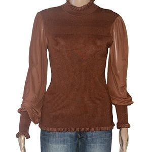 Almost Famous sheer sleeve mock neck top